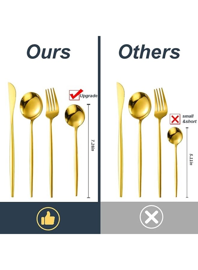 Swift A stylish and modern 24-piece stainless steel cutlery set with a reflective, polished gold finish, including spoons and forks for 6 people, suitable for home, kitchen, restaurant, weddings, and more. Dishwasher safe. - Image 2