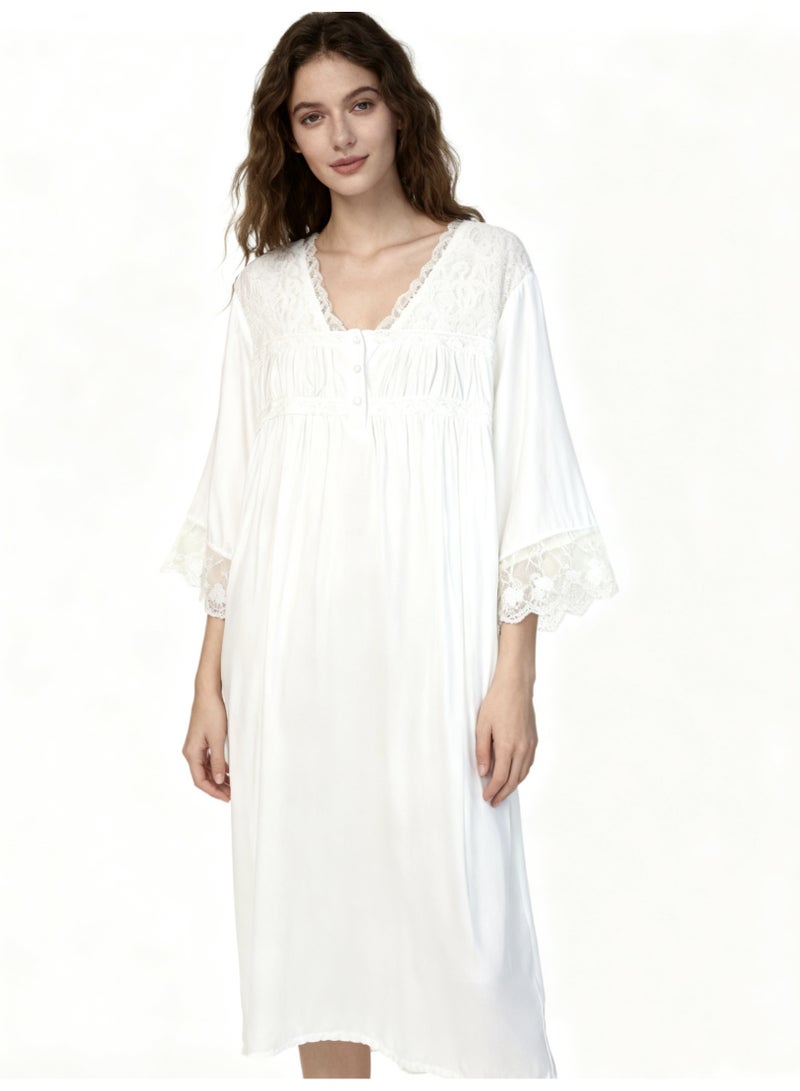 Orchid Women Lace Long-Sleeved Sleepshirt-Princess Style Home Wear - Image 1