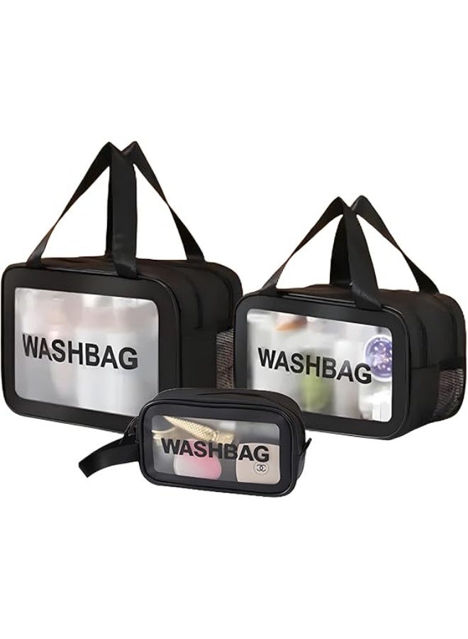 3pcs Clear Cosmetic Bag - Travel Cosmetic Bag for Women Girls - Travel Makeup Bag - Small Toiletry Bags PVC Plastic - Waterproof Cosmetic Wash Bag Zipper Makeup Bag for Women - Image 1