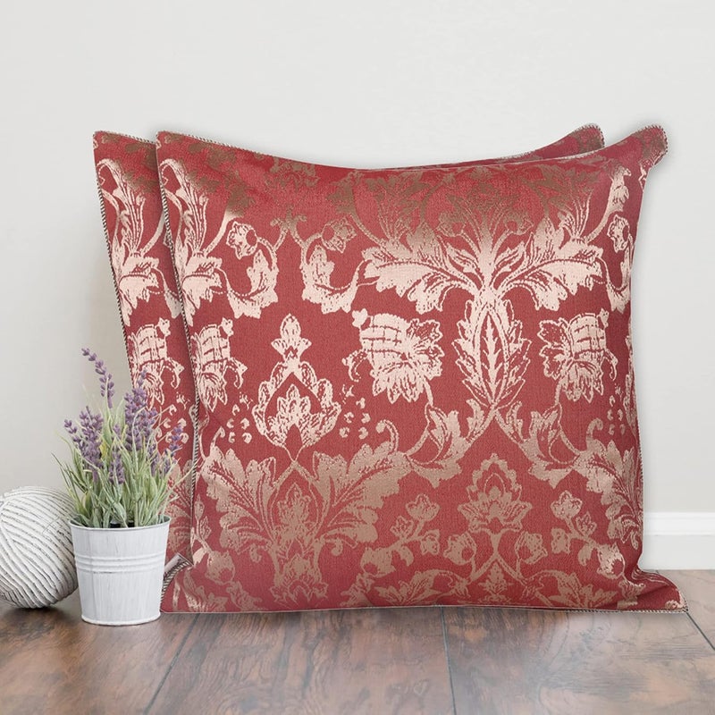 Home- The Best is for You Designer Self Design Cotton Cushion Covers | Pack of 2 (16"x16", Red_ Fiore) - Image 1