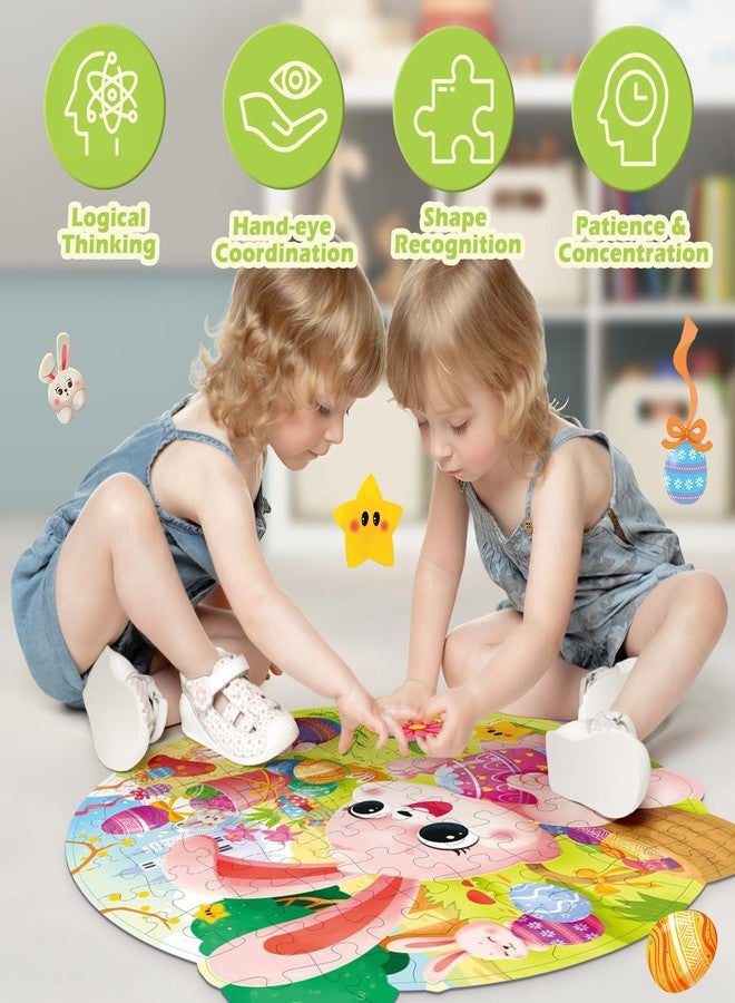 Covsen Easter Puzzles for Kids Ages 4-8, Easter Basket Stuffers 79 Pieces Kids Floor Puzzles Ages 4-6, Large Round Jigsaw Puzzles for Toddler, Bunny Puzzle Educational Toys Gifts for Girls Boys - Image 5