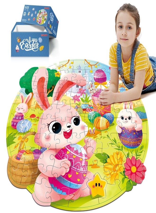 Covsen Easter Puzzles for Kids Ages 4-8, Easter Basket Stuffers 79 Pieces Kids Floor Puzzles Ages 4-6, Large Round Jigsaw Puzzles for Toddler, Bunny Puzzle Educational Toys Gifts for Girls Boys - Image 1