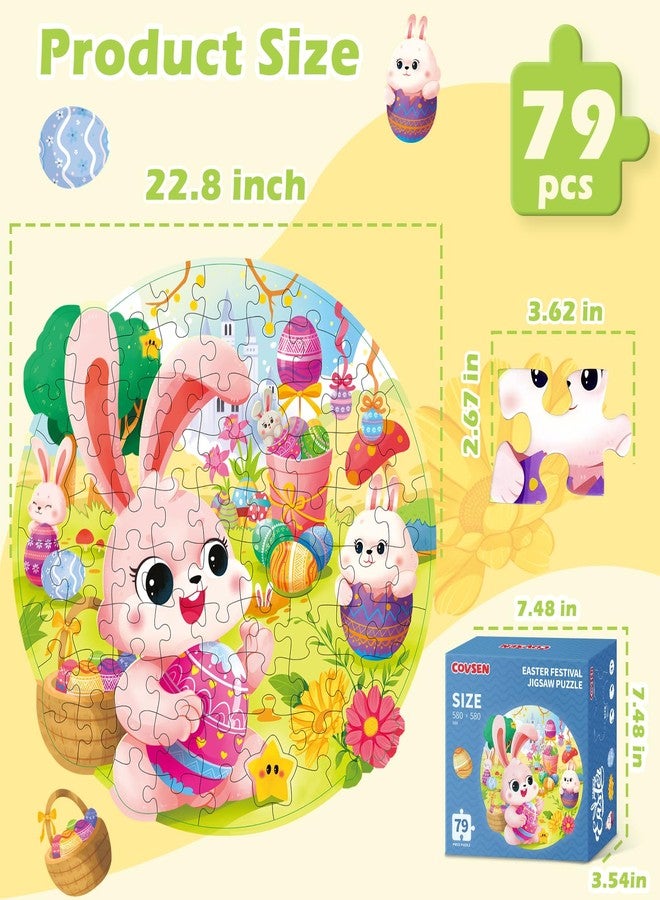Covsen Easter Puzzles for Kids Ages 4-8, Easter Basket Stuffers 79 Pieces Kids Floor Puzzles Ages 4-6, Large Round Jigsaw Puzzles for Toddler, Bunny Puzzle Educational Toys Gifts for Girls Boys - Image 2