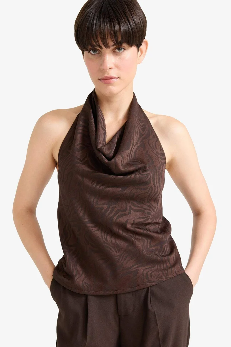 Defacto Regular Fit Halter Collar Sleeveless Blouse