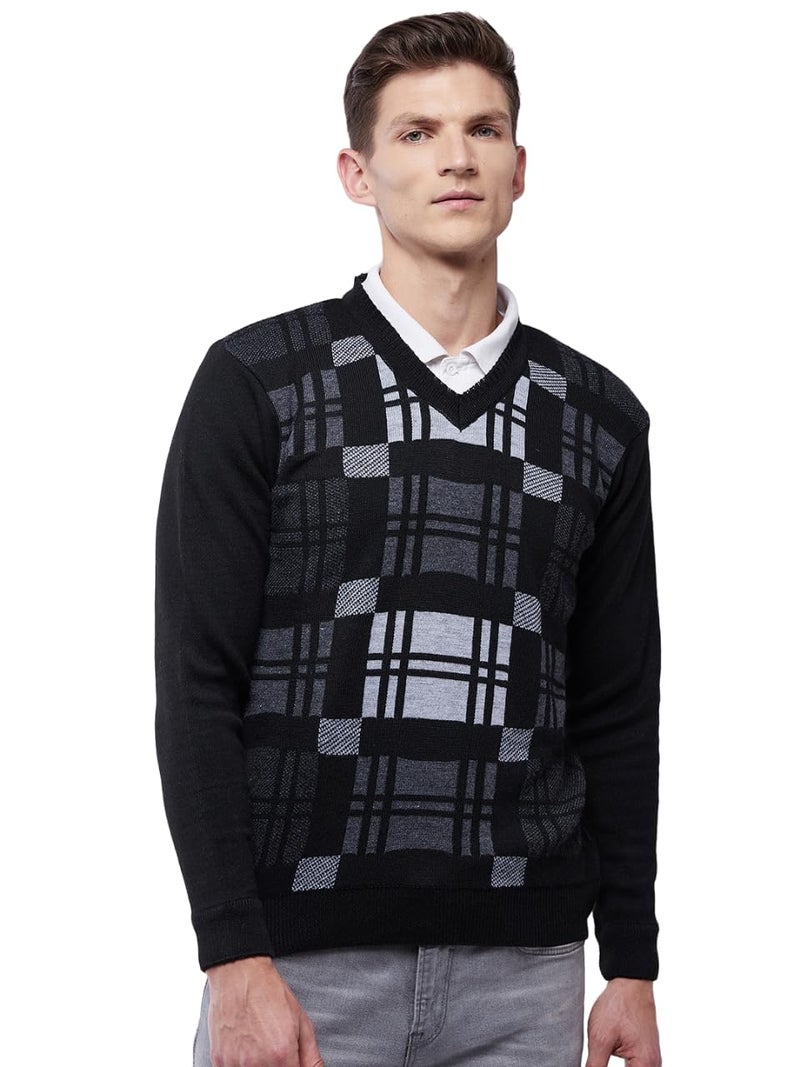 Pivl Men's Winter Checkered Print Sweater - Warmth and Style for The Season_Black_2XL||Winterwear|| - Image 1