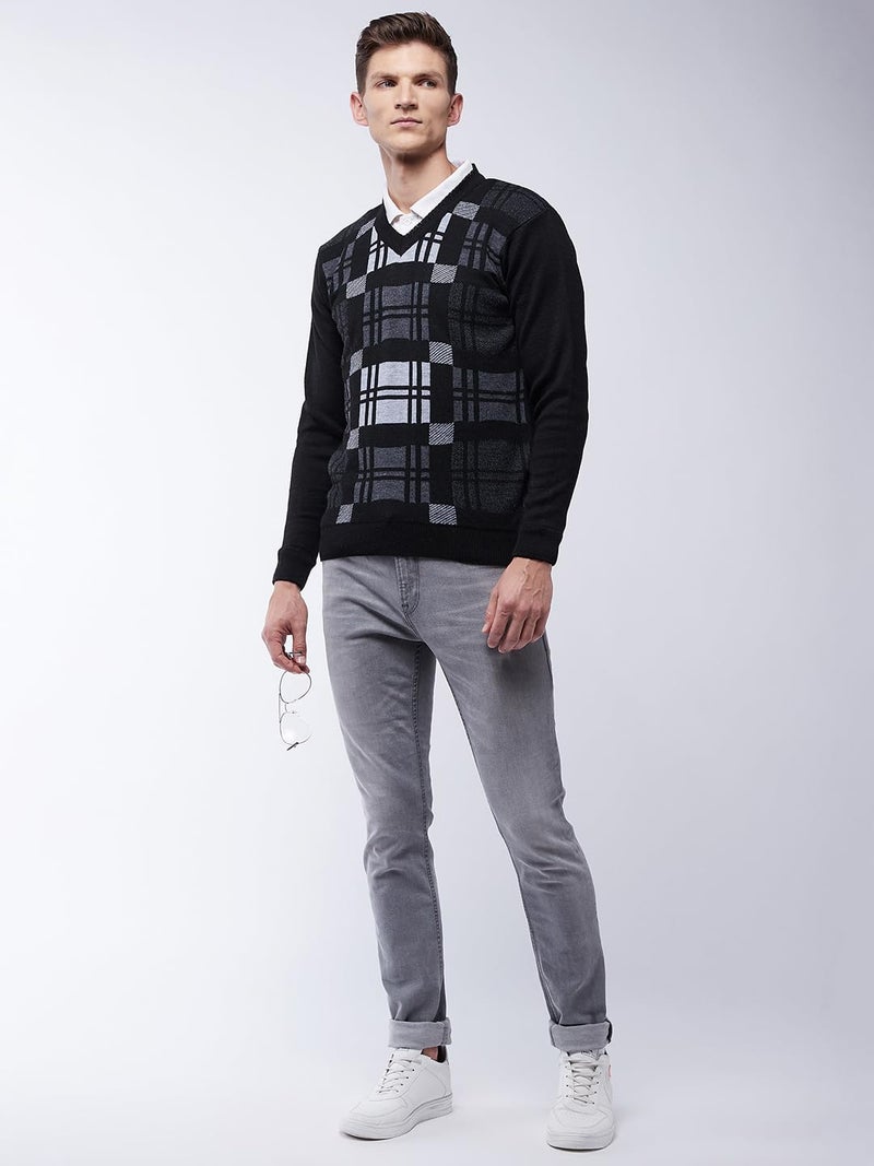 Pivl Men's Winter Checkered Print Sweater - Warmth and Style for The Season_Black_2XL||Winterwear|| - Image 2