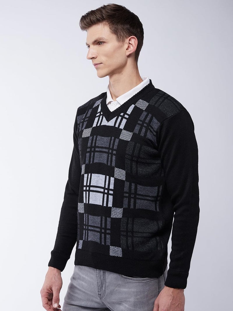 Pivl Men's Winter Checkered Print Sweater - Warmth and Style for The Season_Black_2XL||Winterwear|| - Image 3