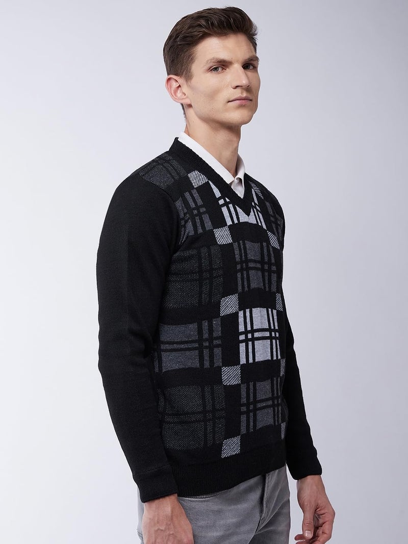 Pivl Men's Winter Checkered Print Sweater - Warmth and Style for The Season_Black_2XL||Winterwear|| - Image 4