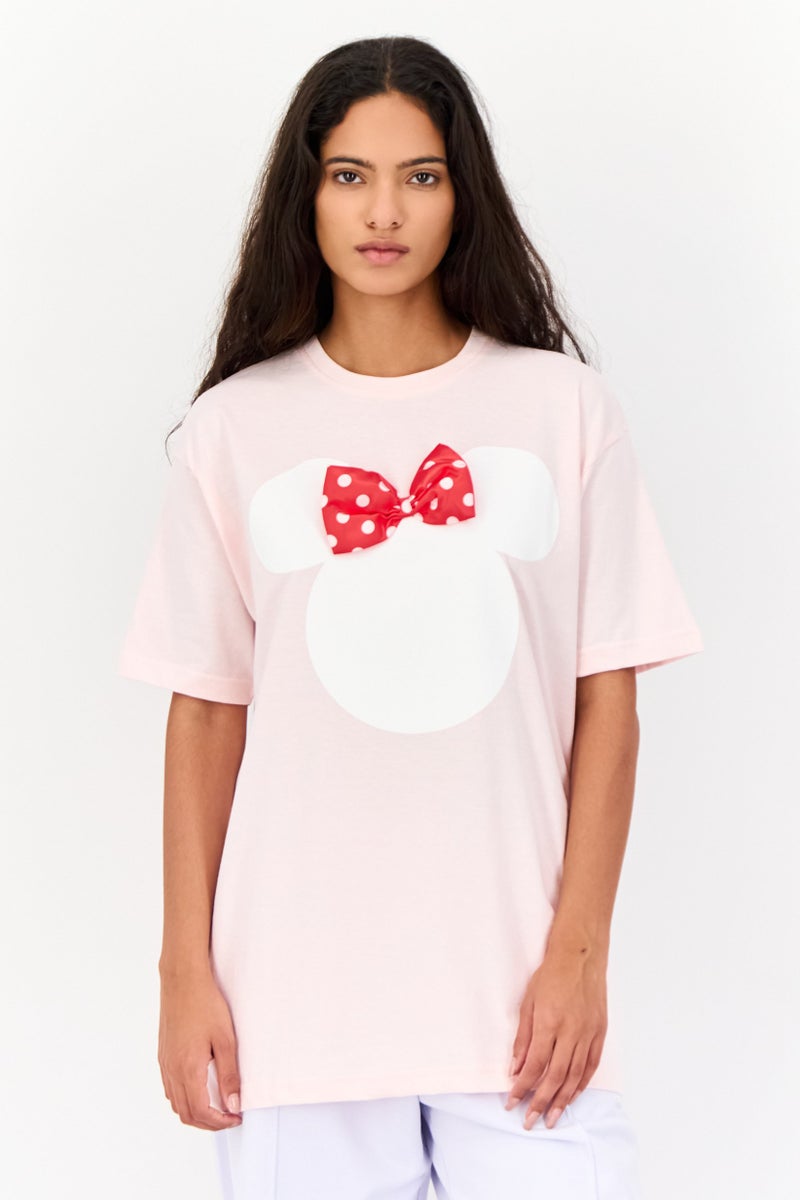 Disney Women Crew Neck Short Sleeve Graphic Print, Pink - Image 1