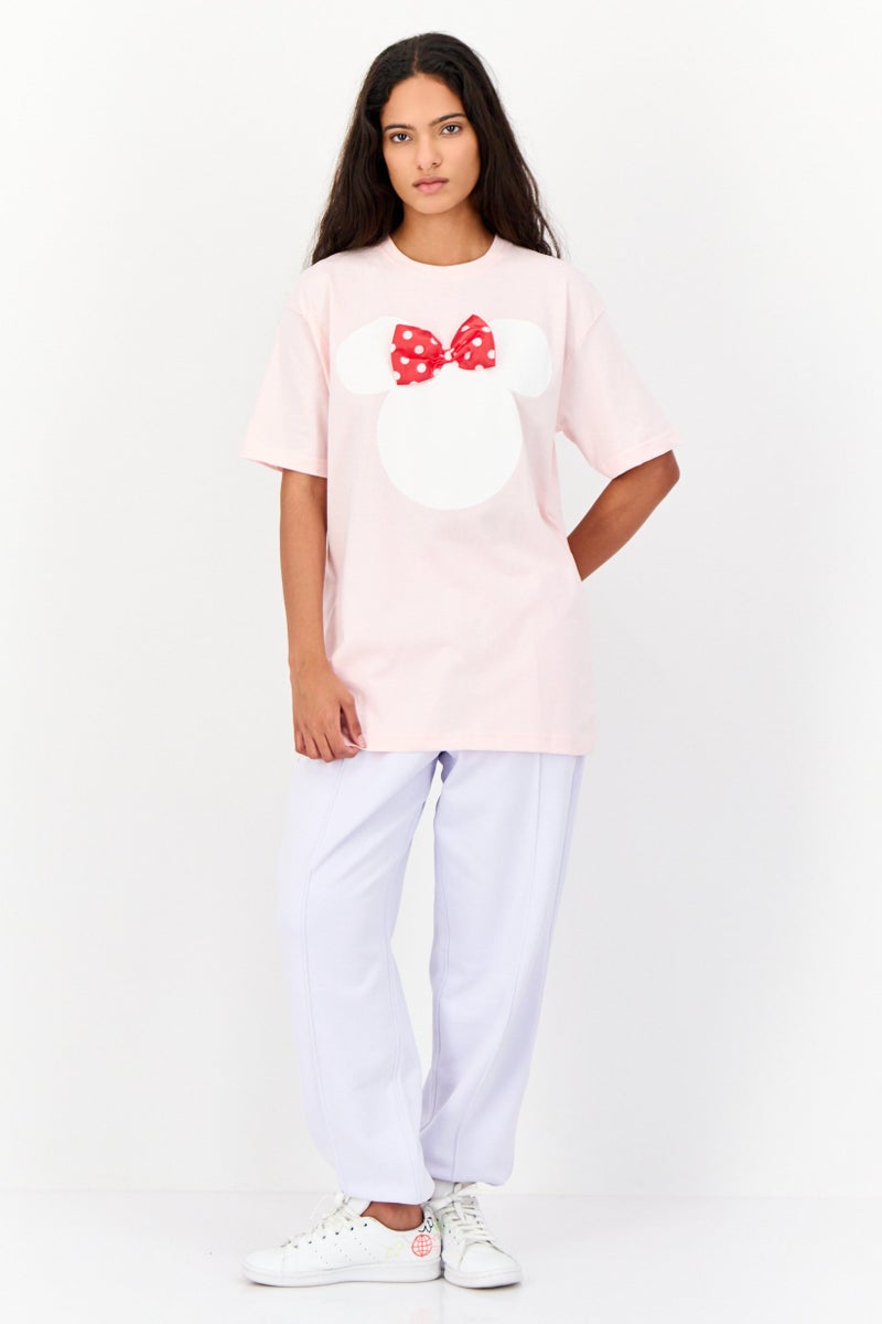 Disney Women Crew Neck Short Sleeve Graphic Print, Pink - Image 2