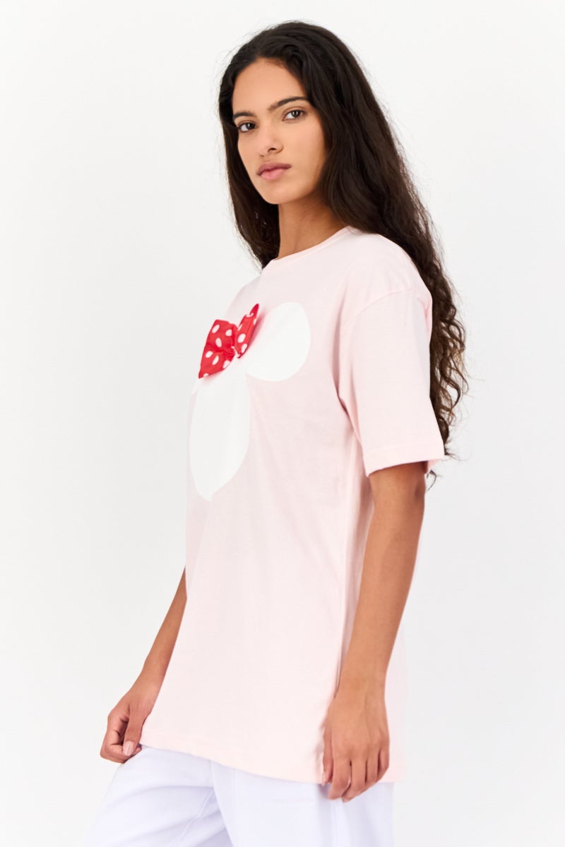 Disney Women Crew Neck Short Sleeve Graphic Print, Pink - Image 3