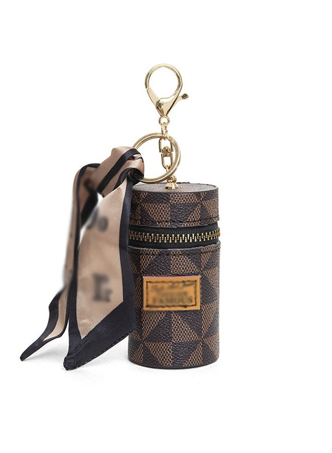 Unique 1 Pcs Lipstick Case Keychain - Leather Lipstick Organizer for Purse - Mini Lipstick Holder Case for Women - With Silk Scarf - Brown 