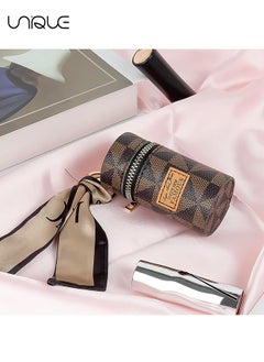 Unique 1 Pcs Lipstick Case Keychain - Leather Lipstick Organizer for Purse - Mini Lipstick Holder Case for Women - With Silk Scarf - Brown  - Image 5