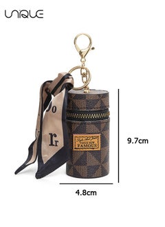 Unique 1 Pcs Lipstick Case Keychain - Leather Lipstick Organizer for Purse - Mini Lipstick Holder Case for Women - With Silk Scarf - Brown  - Image 2