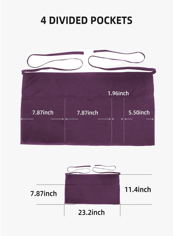 Argstar 2 Pack Server Apron with 4 Pockets, Waitress Waiter Waist WaterDrop Resistant Short Aprons (Purple) - Image 2