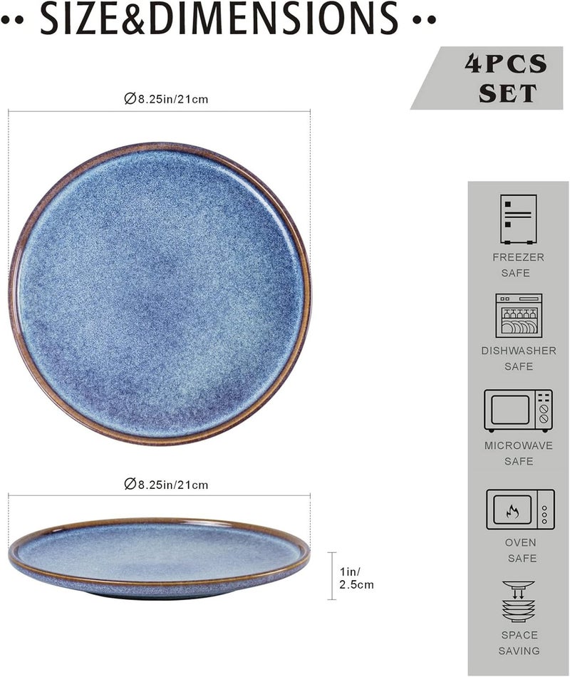 UNICASA Ceramic Dessert Plates  Dinner Salad Plates Set of 4 825 Inch Round Serving Dishes Set for Pasta  Stoneware Dinnerware Set Kitchen Dishwasher Microwave  Oven Safe Blue - Image 2