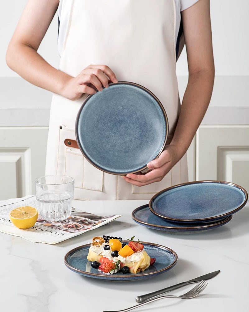 UNICASA Ceramic Dessert Plates  Dinner Salad Plates Set of 4 825 Inch Round Serving Dishes Set for Pasta  Stoneware Dinnerware Set Kitchen Dishwasher Microwave  Oven Safe Blue - Image 5
