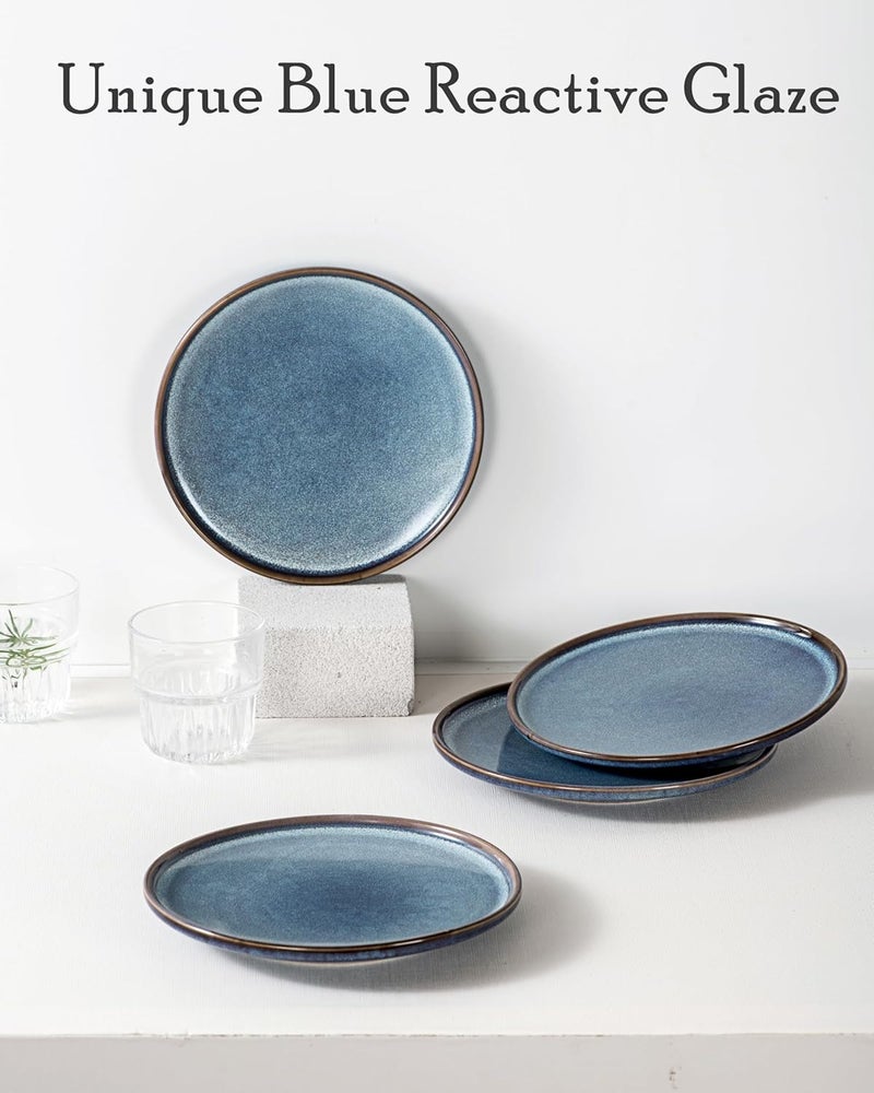 UNICASA Ceramic Dessert Plates  Dinner Salad Plates Set of 4 825 Inch Round Serving Dishes Set for Pasta  Stoneware Dinnerware Set Kitchen Dishwasher Microwave  Oven Safe Blue - Image 3