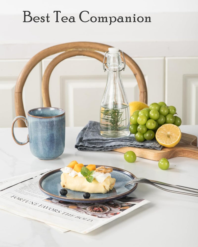 UNICASA Ceramic Dessert Plates  Dinner Salad Plates Set of 4 825 Inch Round Serving Dishes Set for Pasta  Stoneware Dinnerware Set Kitchen Dishwasher Microwave  Oven Safe Blue - Image 4