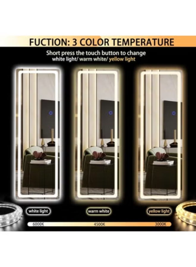 PENG GENERAL LED Full Length Mirror with Lights, 155cm*45cm, Wall-Mounted, White Frame, 3-Color Temperature Adjustable - Image 2