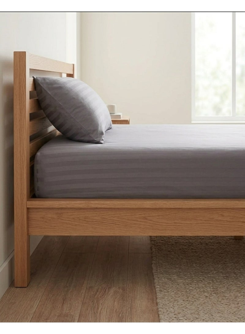 RISHAHOME 2 Pc Grey Stripe Fitted Sheet 90x190+30 cm & Pillow Case - Image 3