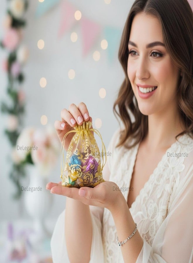 DeLegarde Decorative Return Gift Bags Favor Party Small Pouch Golden Potli Bags (10 Pieces) - Image 3