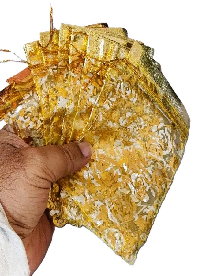DeLegarde Decorative Return Gift Bags Favor Party Small Pouch Golden Potli Bags (10 Pieces) - Image 2