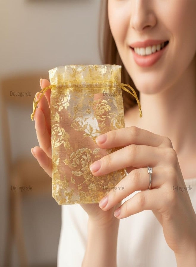 DeLegarde Decorative Return Gift Bags Favor Party Small Pouch Golden Potli Bags (10 Pieces) - Image 4