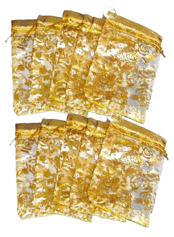 DeLegarde Decorative Return Gift Bags Favor Party Small Pouch Golden Potli Bags (10 Pieces) - Image 1