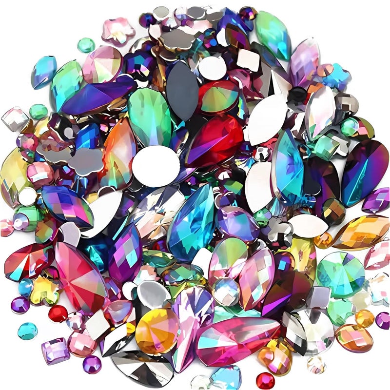 TKDUJH Mixed 1400pcs AB Colour Gems Jewels Flatback Rhinestones, Assorted Shapes Rhinestone for Crafts, Face Art Gem Jewel for Crafting, Acrylic Gemstones DIY Halloween Party Decorations (Muticolor AB) - Image 1