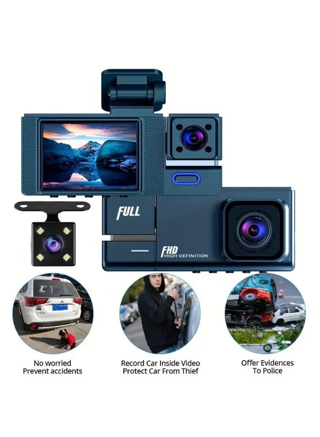 BlueFire Car Dash Cam Front and Rear Inside - 3-Channel Dash Camera 1080P Full HD DVR | Triple Car Camera with Cabin Camera | 170° Wide Angle, G-Sensor, Loop Recording | Parking Monitor, Reverse Camera 2-inch IPS Display - Image 2