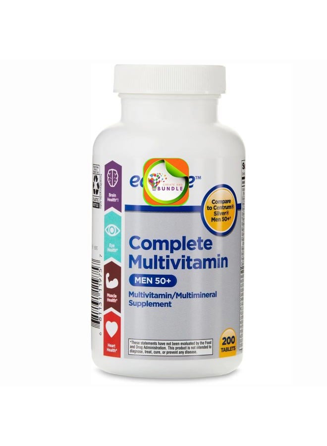 Create and Bundle Equate Complete Multivitamin/Multimineral Supplement Tablets, Men 50+, 200 Count + Createandbundle Sticker - Image 1