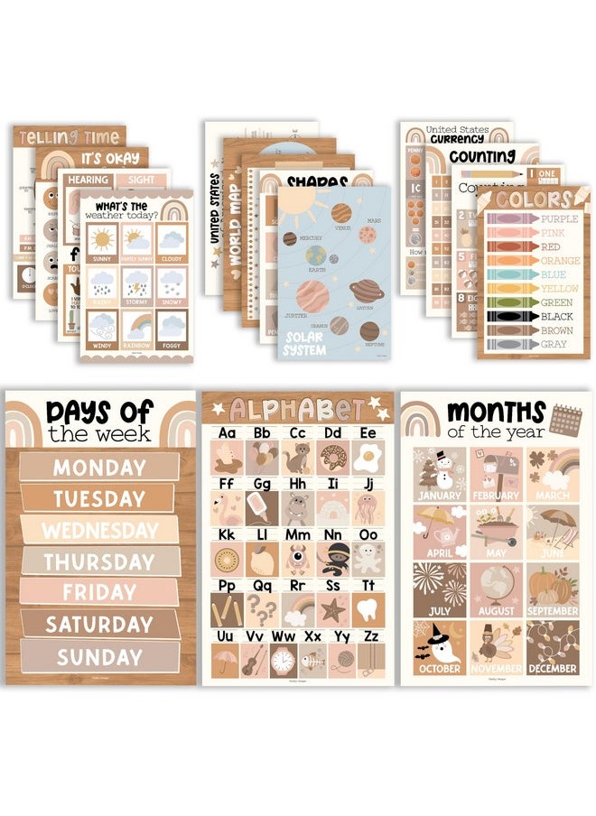 Hadley Designs 16 Boho Preschool Classroom Posters - Educational Posters For Toddlers 1-3, Toddler Learning Posters, Homeschooling Supplies, Alphabet Poster For Toddlers, Days Of The Week Poster For Kids Posters  - Image 1