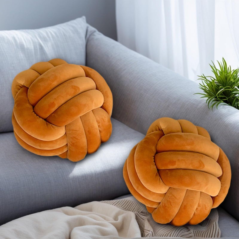Wadser 2 Pcs Knot Pillow Ball, Caramel Knotted Pillow Plush Ball Pillows, 8.7" Decorative Throw Pillows for Sofa Couch Aesthetic Home Decor - Image 1