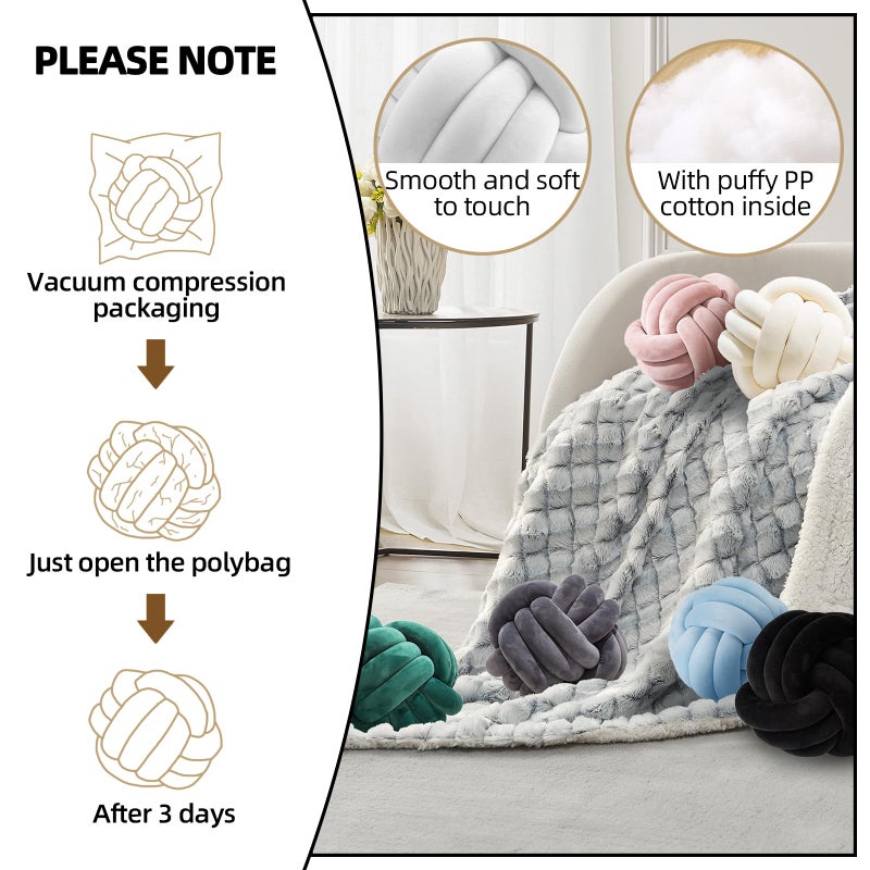 Wadser 2 Pcs Knot Pillow Ball, Caramel Knotted Pillow Plush Ball Pillows, 8.7" Decorative Throw Pillows for Sofa Couch Aesthetic Home Decor - Image 2