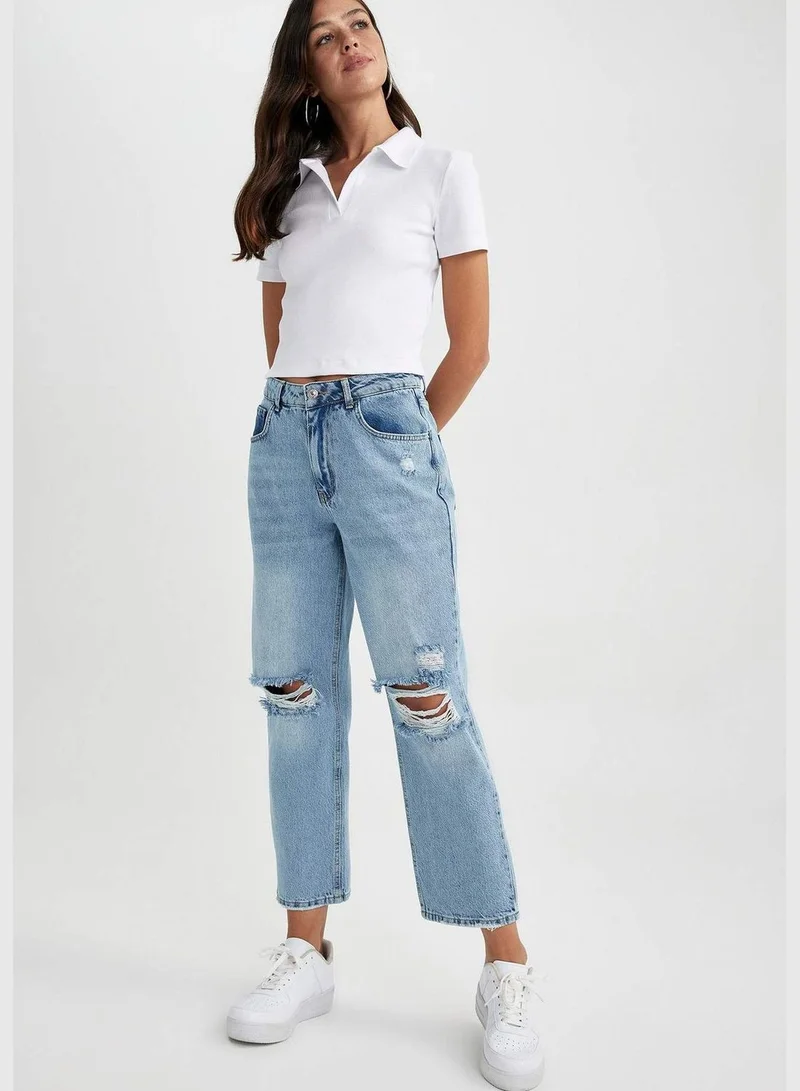 ديفاكتو Woman Fitted Polo Neck Knitted Short Sleeve T-Shirt