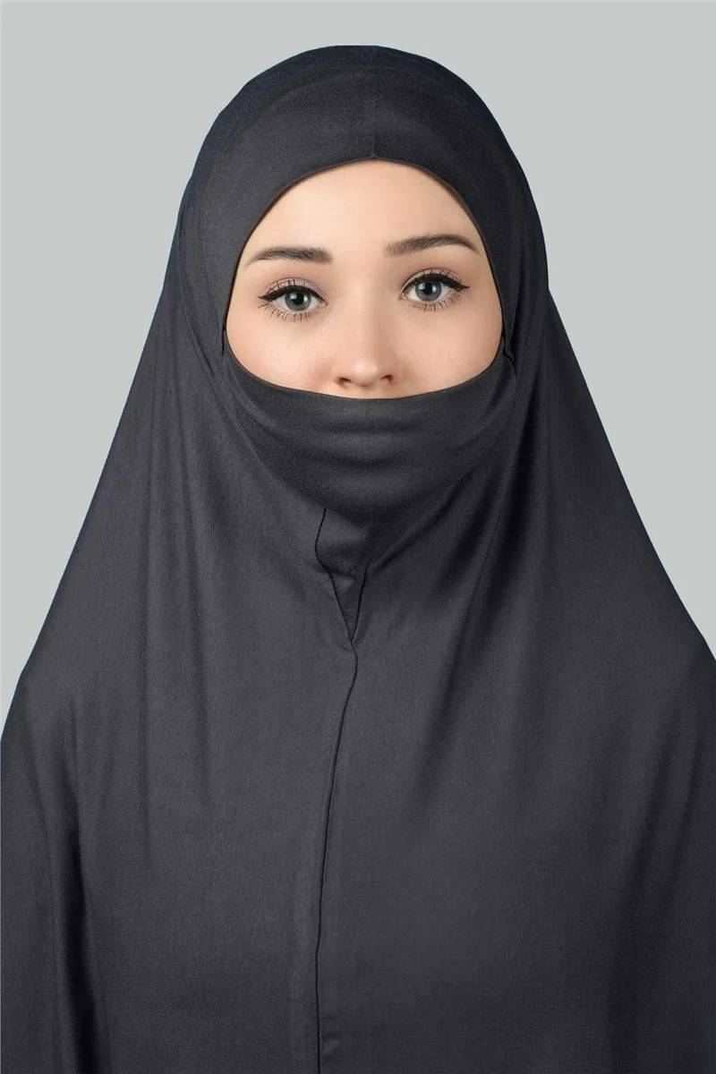 التوبة Ready-made Turban Practical Scarf with Veil Hijab Nikap Hijab - Prayer Cover Soufflé (3Xl) - Smoked