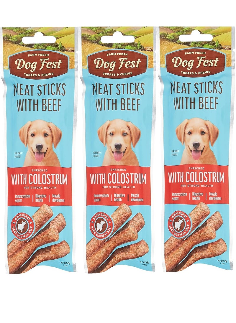 Dog Fest Beef Meat Stick With Colostrum Treats For Puppies 3X45g  - Image 1