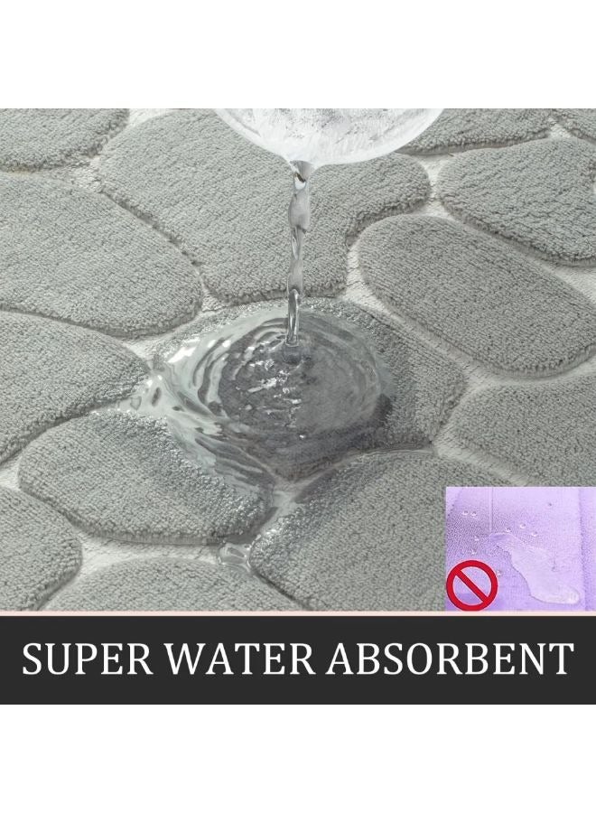 Vixplorn Bathroom Rugs Sets 3 Pieces, Ultra Soft Plush Bath Mats for Bathroom, Polyester Fiber Stone Embossed Toilet Lid Cover Floor Mats Bathtub Side Absorbent Carpets - Image 3