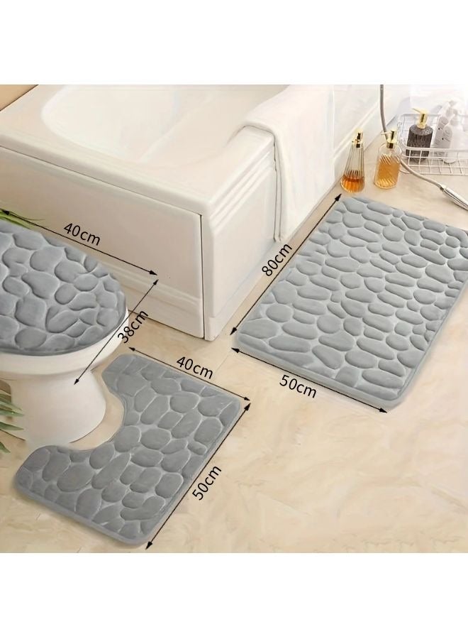 Vixplorn Bathroom Rugs Sets 3 Pieces, Ultra Soft Plush Bath Mats for Bathroom, Polyester Fiber Stone Embossed Toilet Lid Cover Floor Mats Bathtub Side Absorbent Carpets - Image 5