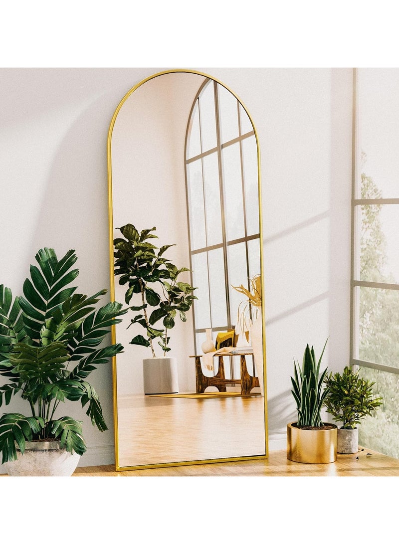 فيبارتي مرآة أرضية مقوسة مقاس 170 × 60 سم مع إطار من الألومنيوم ، مرآة مقوسة بطول كامل لغرفة النوم أو غرفة المعيشة أو الردهة ، ذهبي ، تصميم معلق أو مائل متعدد الاستخدامات ، ديكور منزلي حديث ، أنيق ، متين ، مرآة عمودية أنيقة لكامل الجسم - Image 2