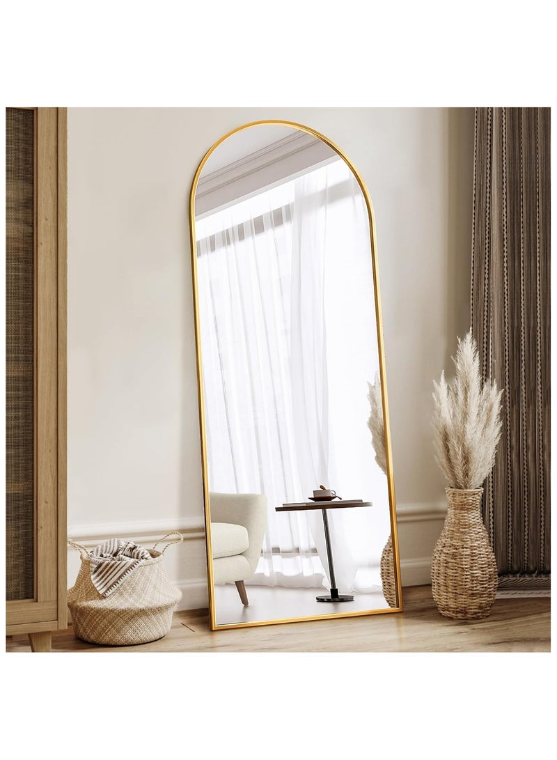 فيبارتي مرآة أرضية مقوسة مقاس 170 × 60 سم مع إطار من الألومنيوم ، مرآة مقوسة بطول كامل لغرفة النوم أو غرفة المعيشة أو الردهة ، ذهبي ، تصميم معلق أو مائل متعدد الاستخدامات ، ديكور منزلي حديث ، أنيق ، متين ، مرآة عمودية أنيقة لكامل الجسم - Image 3