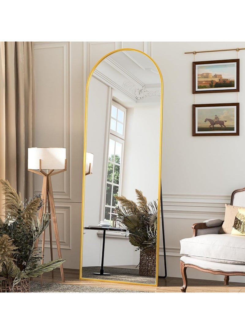 فيبارتي مرآة أرضية مقوسة مقاس 170 × 60 سم مع إطار من الألومنيوم ، مرآة مقوسة بطول كامل لغرفة النوم أو غرفة المعيشة أو الردهة ، ذهبي ، تصميم معلق أو مائل متعدد الاستخدامات ، ديكور منزلي حديث ، أنيق ، متين ، مرآة عمودية أنيقة لكامل الجسم - Image 4