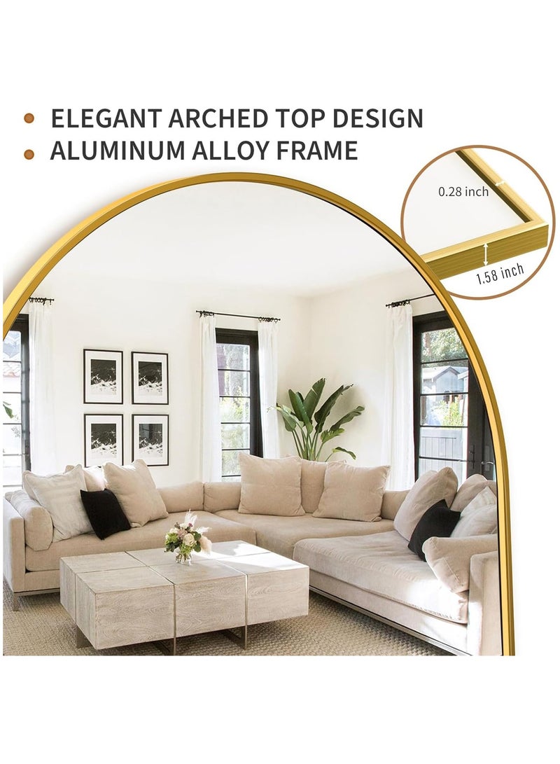 فيبارتي مرآة أرضية مقوسة مقاس 170 × 60 سم مع إطار من الألومنيوم ، مرآة مقوسة بطول كامل لغرفة النوم أو غرفة المعيشة أو الردهة ، ذهبي ، تصميم معلق أو مائل متعدد الاستخدامات ، ديكور منزلي حديث ، أنيق ، متين ، مرآة عمودية أنيقة لكامل الجسم - Image 5