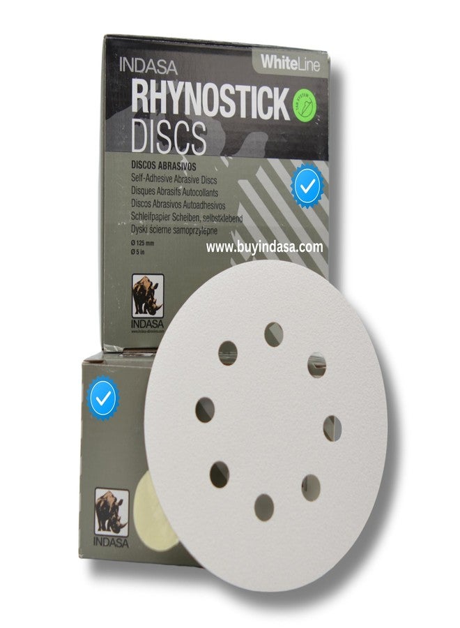 INDASA 5 inch RhynoStick 8-Hole White Line Sticky Discs 100 Discs 320 Grit - Image 2