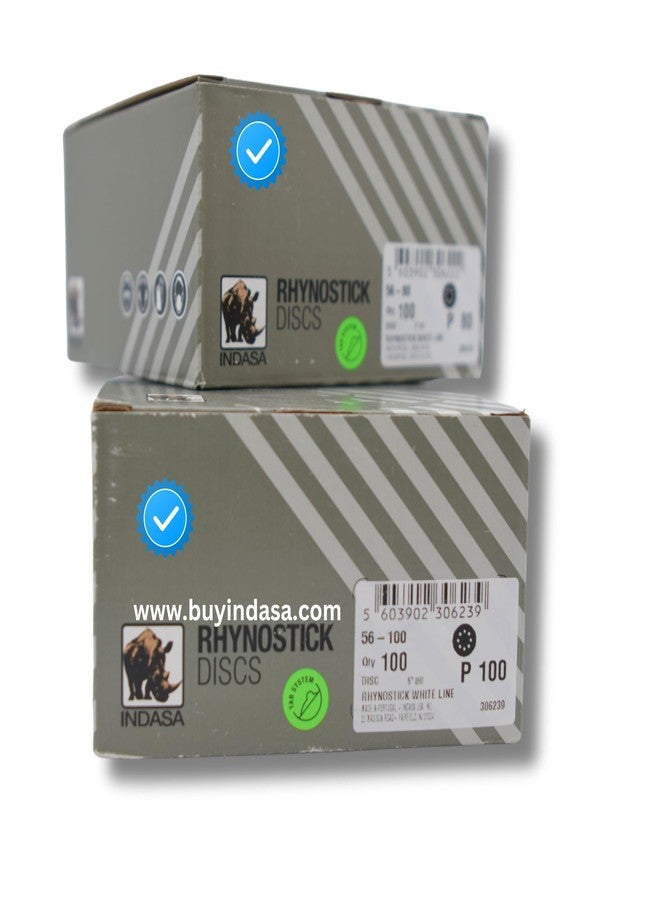 INDASA 5 inch RhynoStick 8-Hole White Line Sticky Discs 100 Discs 320 Grit - Image 4