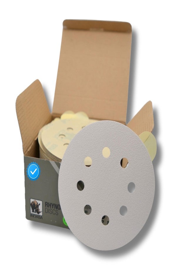 INDASA 5 inch RhynoStick 8-Hole White Line Sticky Discs 100 Discs 320 Grit - Image 3