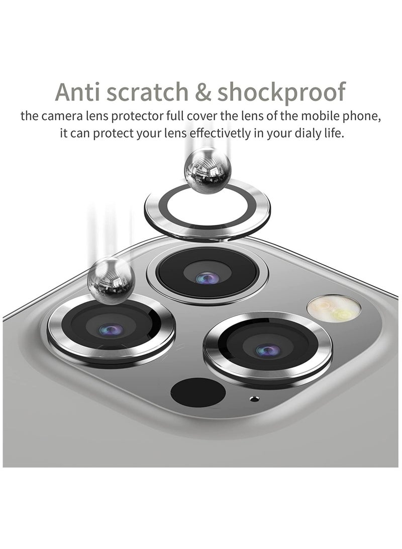 ELTRAZONE iPhone 13 Pro Max (6.7 inch)/ iPhone 13 Pro (6.1 inch) Camera Lens Protector,Anti Scrach HD Tempered Glass Metal Camera Screen Protector Shockproof Cover Film,Silver - Image 2