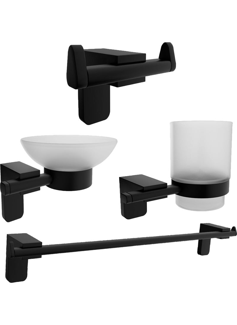 Black Lux 4-Piece Bathroom Set Long Towel Holder, Toothbrush Holder, Soap Dish, Bathrobe Holder - pzsku/Z6C1A86AB566B6AC14D0EZ/45/_/1725726073/41a5e990-fb66-45f4-8347-6ca85b58dfc9