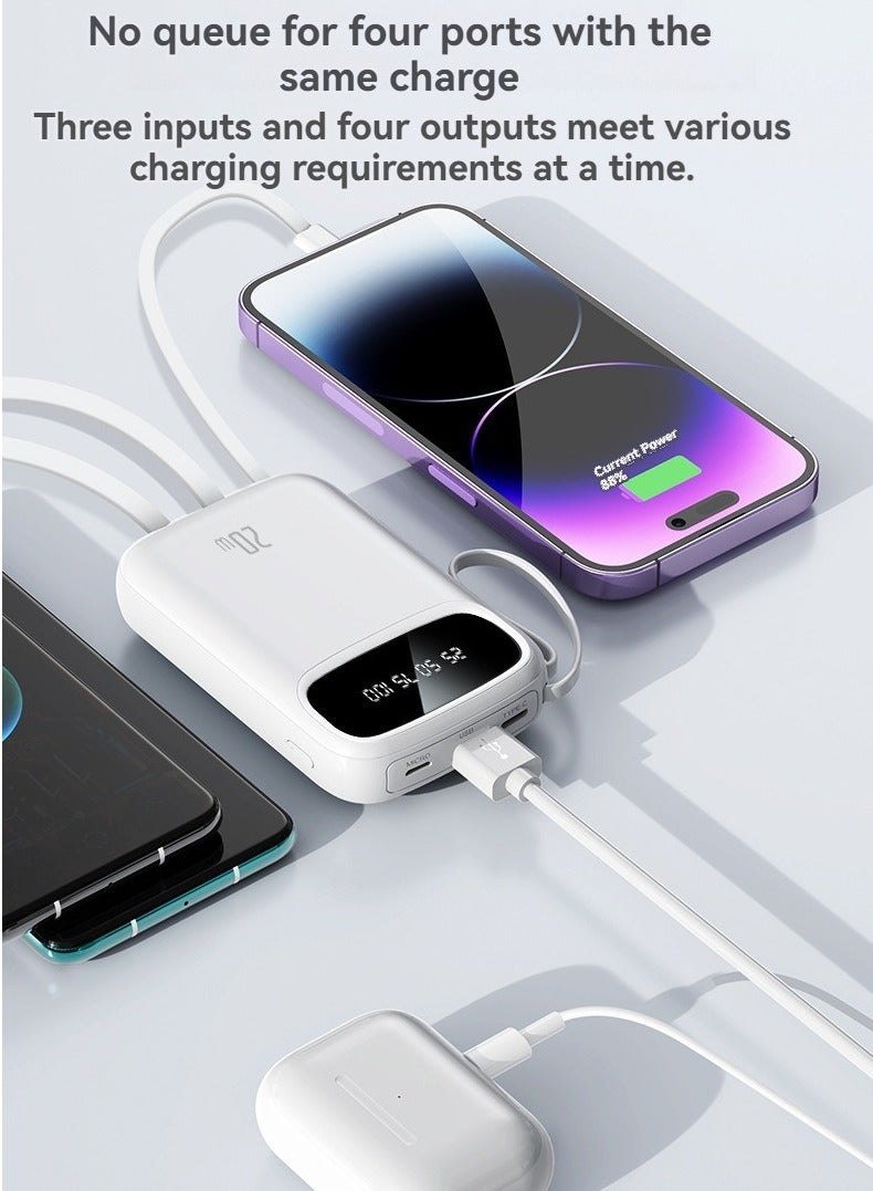 شاشة ديجيتال جديدة بسعة كبيرة 10000 مللي أمبير في الساعة مع بنك طاقة صغير مدمج وكابل شحن (أبيض) - Image 1